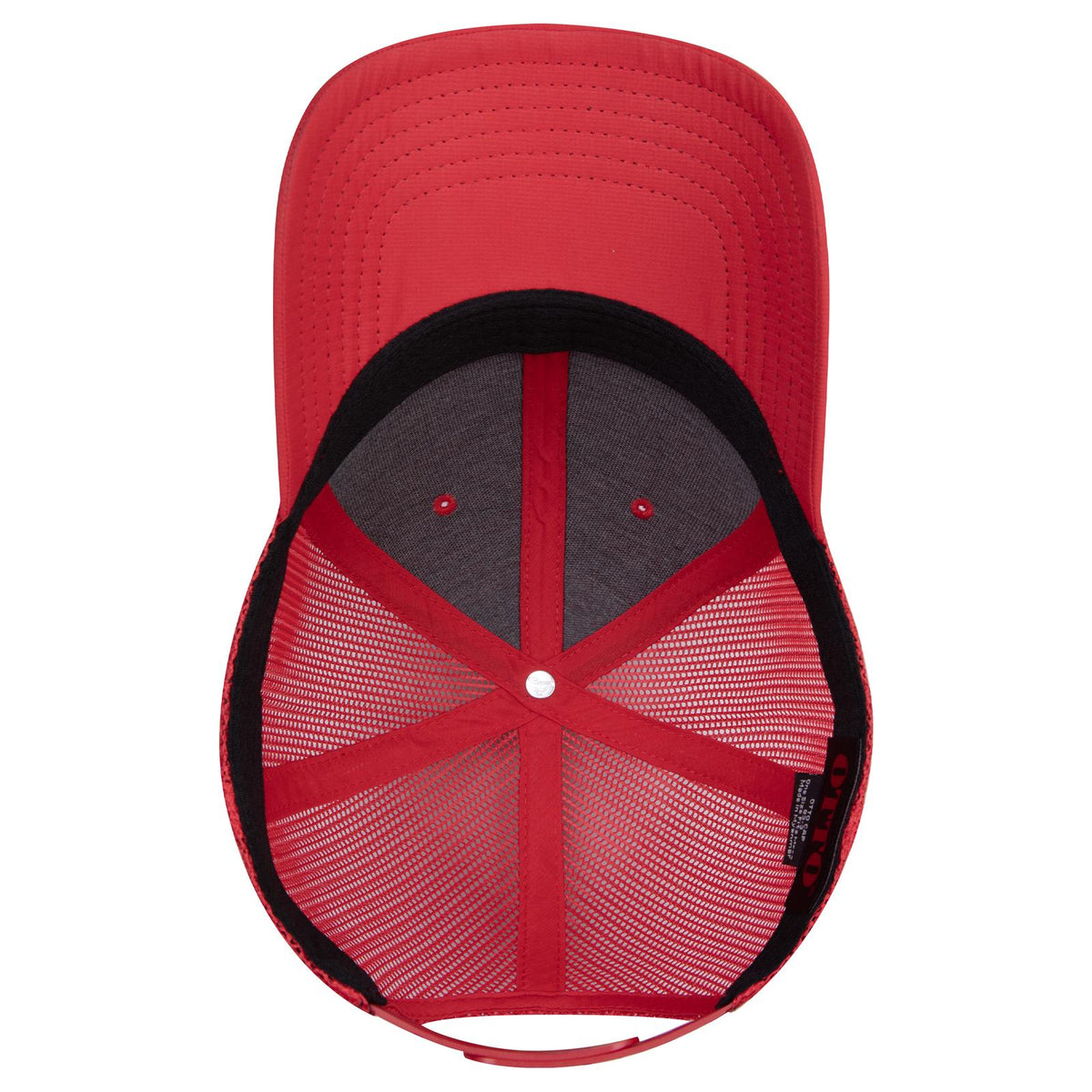 Inside View of 002 - Red OTTO CAP 6 Panel Low Profile Mesh Back Trucker Hat