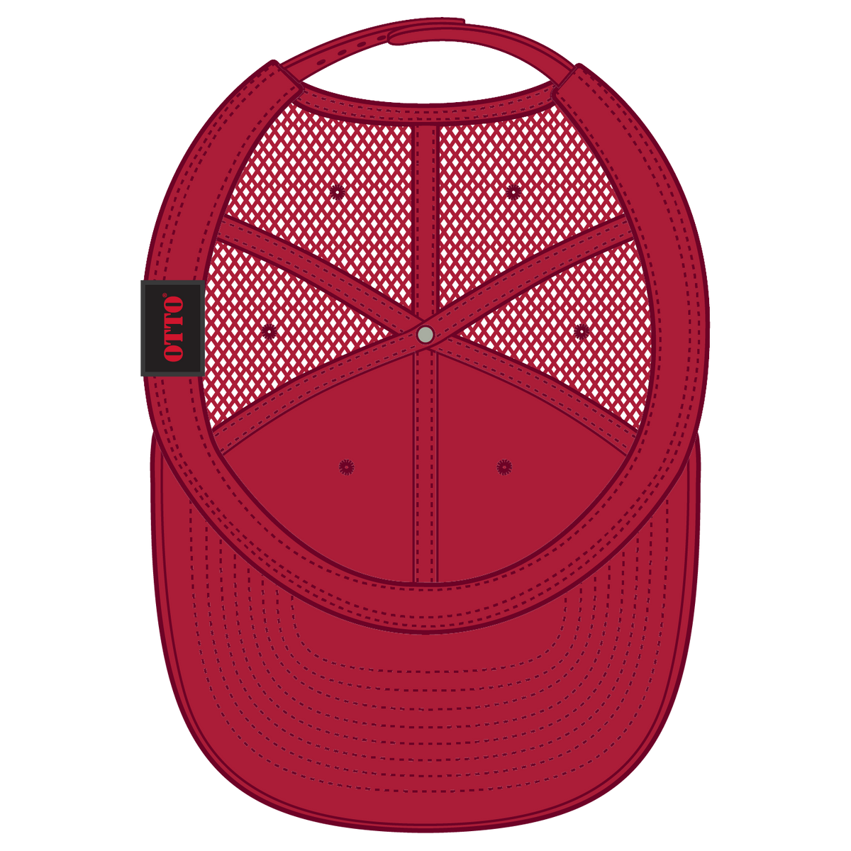 Inside View of 002 - Red OTTO CAP 6 Panel Low Profile Mesh Back Trucker Hat