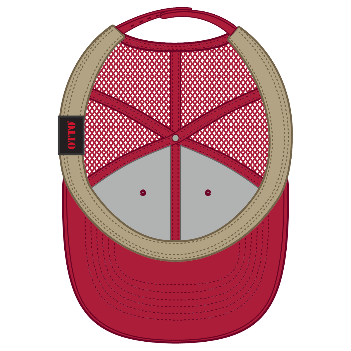 Inside View of 002 - Red OTTO CAP 6 Panel Low Profile Mesh Back Trucker Hat