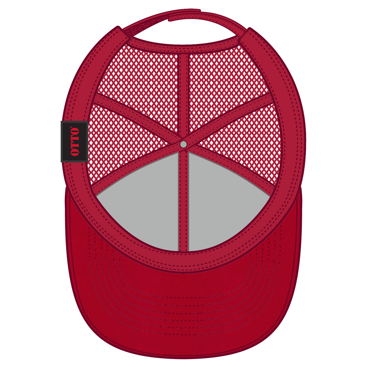 Inside View of 002 - Red OTTO CAP 6 Panel Low Profile Mesh Back Trucker Hat
