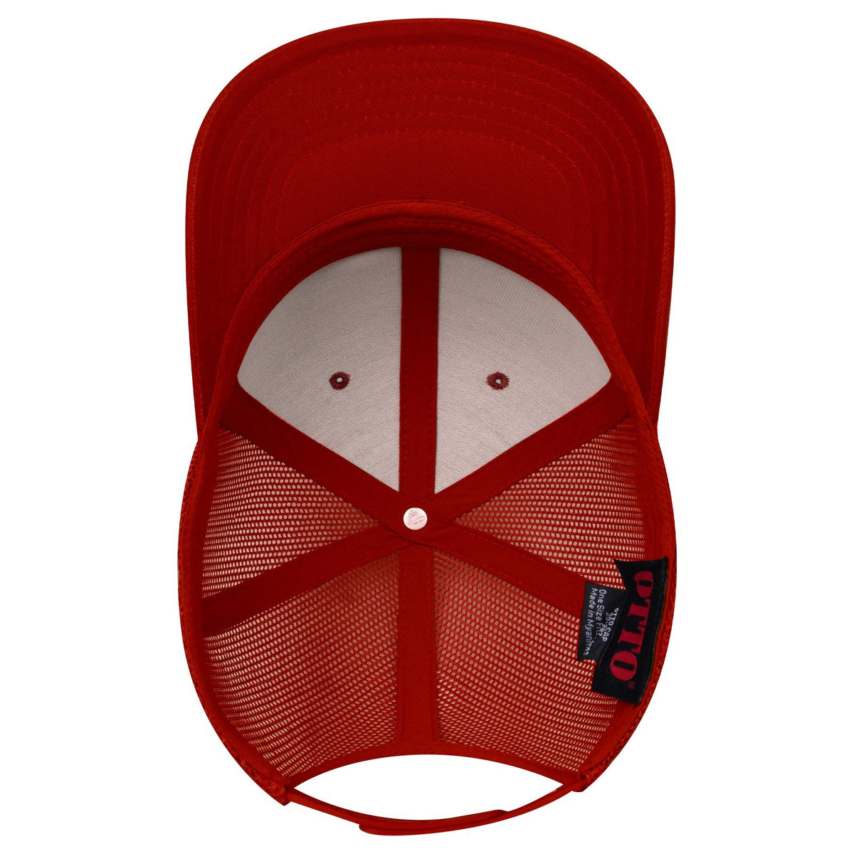 Inside View of 002 - Red OTTO CAP 6 Panel Mid Profile Mesh Back Trucker Hat