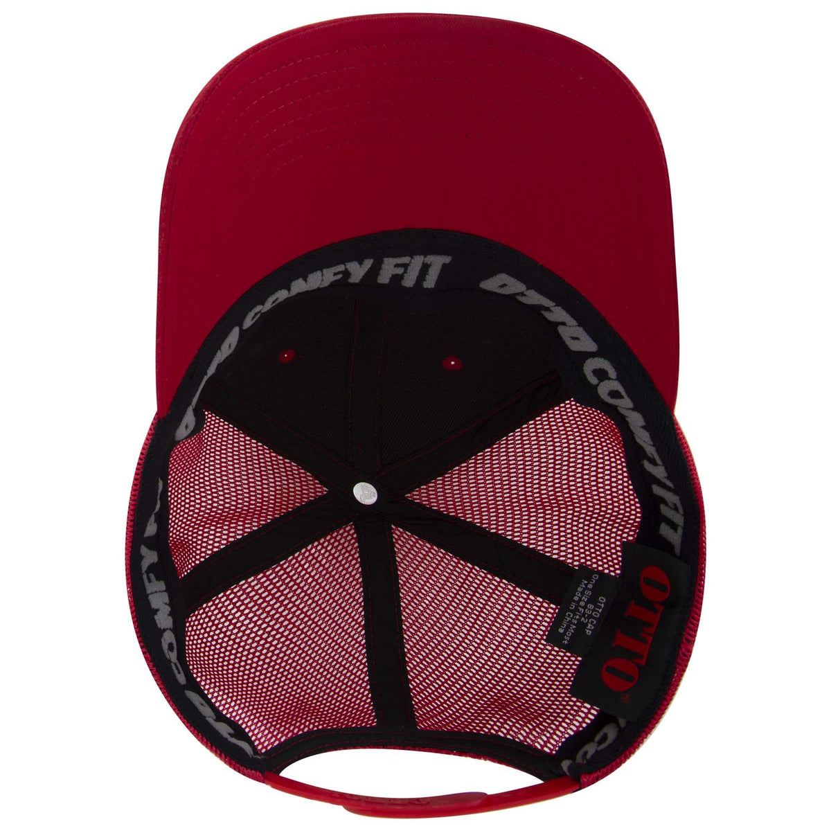 Inside View of 002 - Red OTTO CAP "OTTO COMFY FIT" 6 Panel Low Profile Mesh Back Trucker Hat