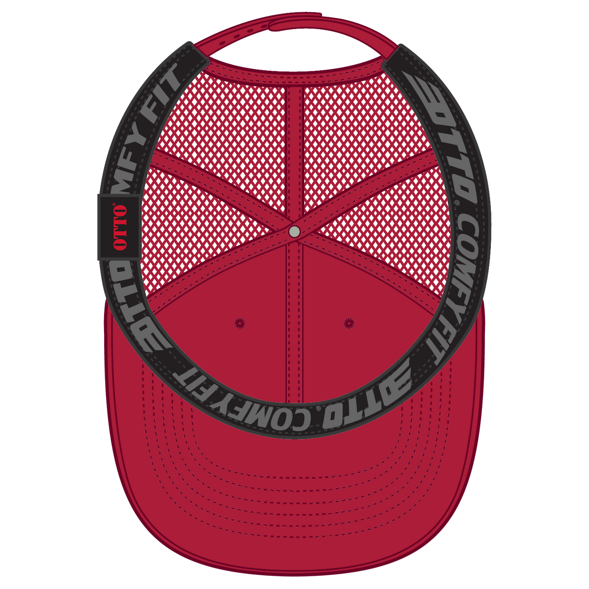Inside View of 002 - Red OTTO CAP "OTTO COMFY FIT" 6 Panel Low Profile Mesh Back Trucker Hat