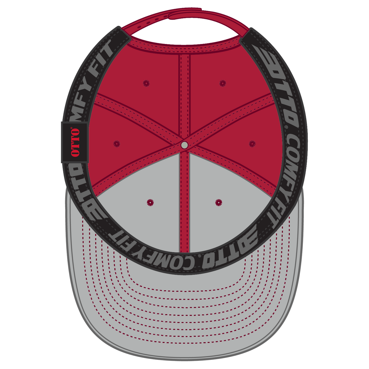 Inside View of 002 - Red OTTO CAP "OTTO COMFY FIT" 6 Panel Pro Style Snapback Hat