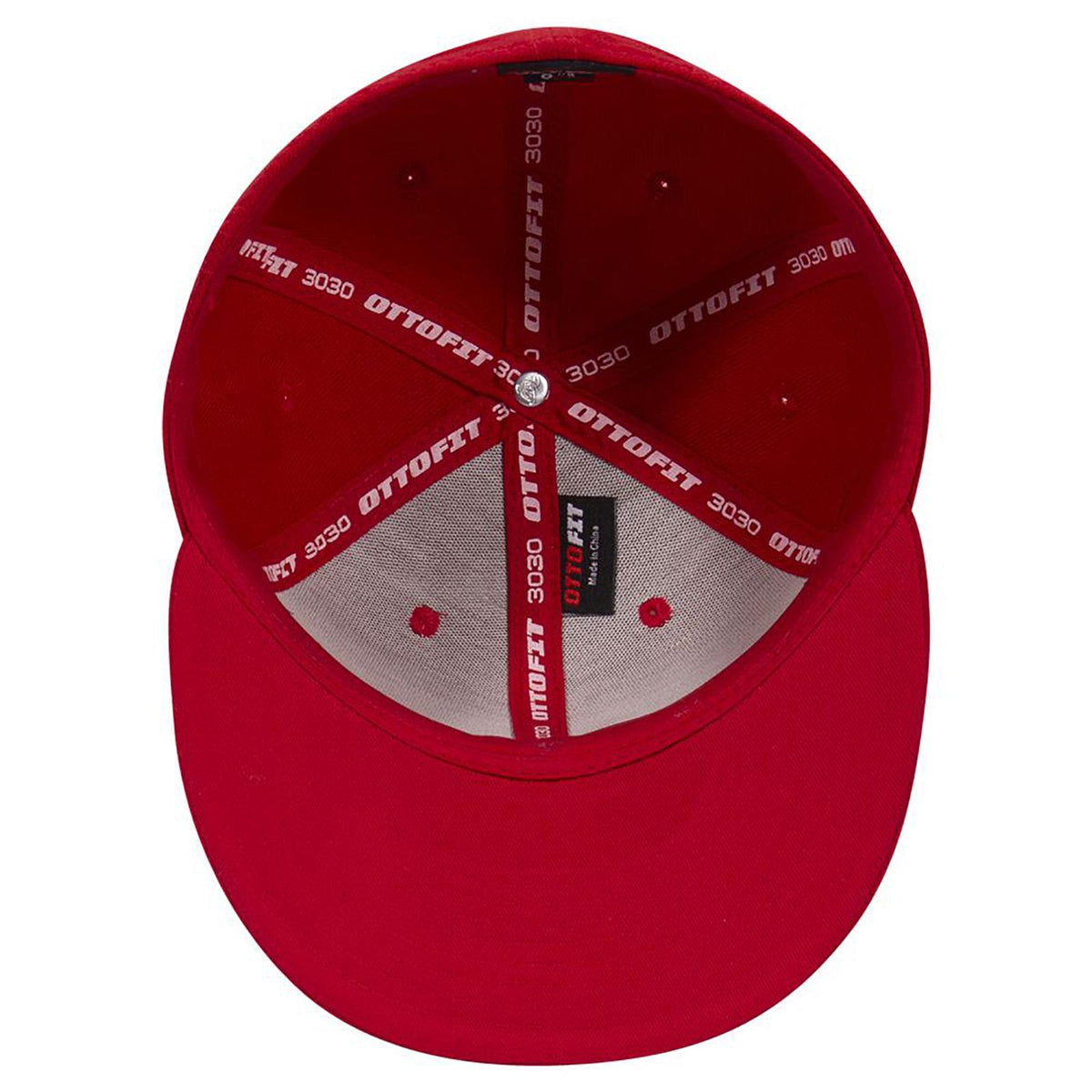 Inside View of 002 - Red OTTO CAP "OTTO FIT" 6 Panel Mid Profile Flat Visor Baseball Cap