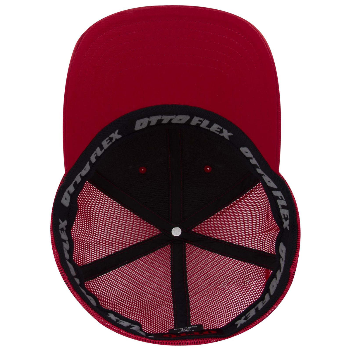 Inside View of 002 - Red OTTO CAP "OTTO FLEX" Fitted 6 Panel Low Profile Mesh Back Trucker Hat