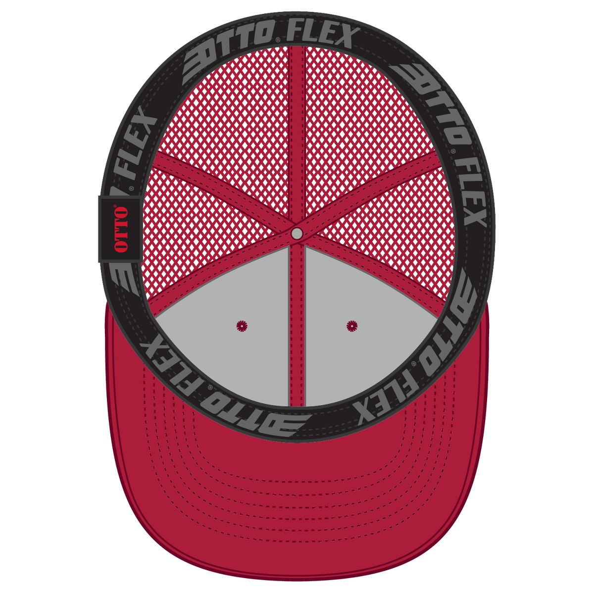 Inside View of 002 - Red OTTO CAP "OTTO FLEX" Fitted 6 Panel Low Profile Mesh Back Trucker Hat