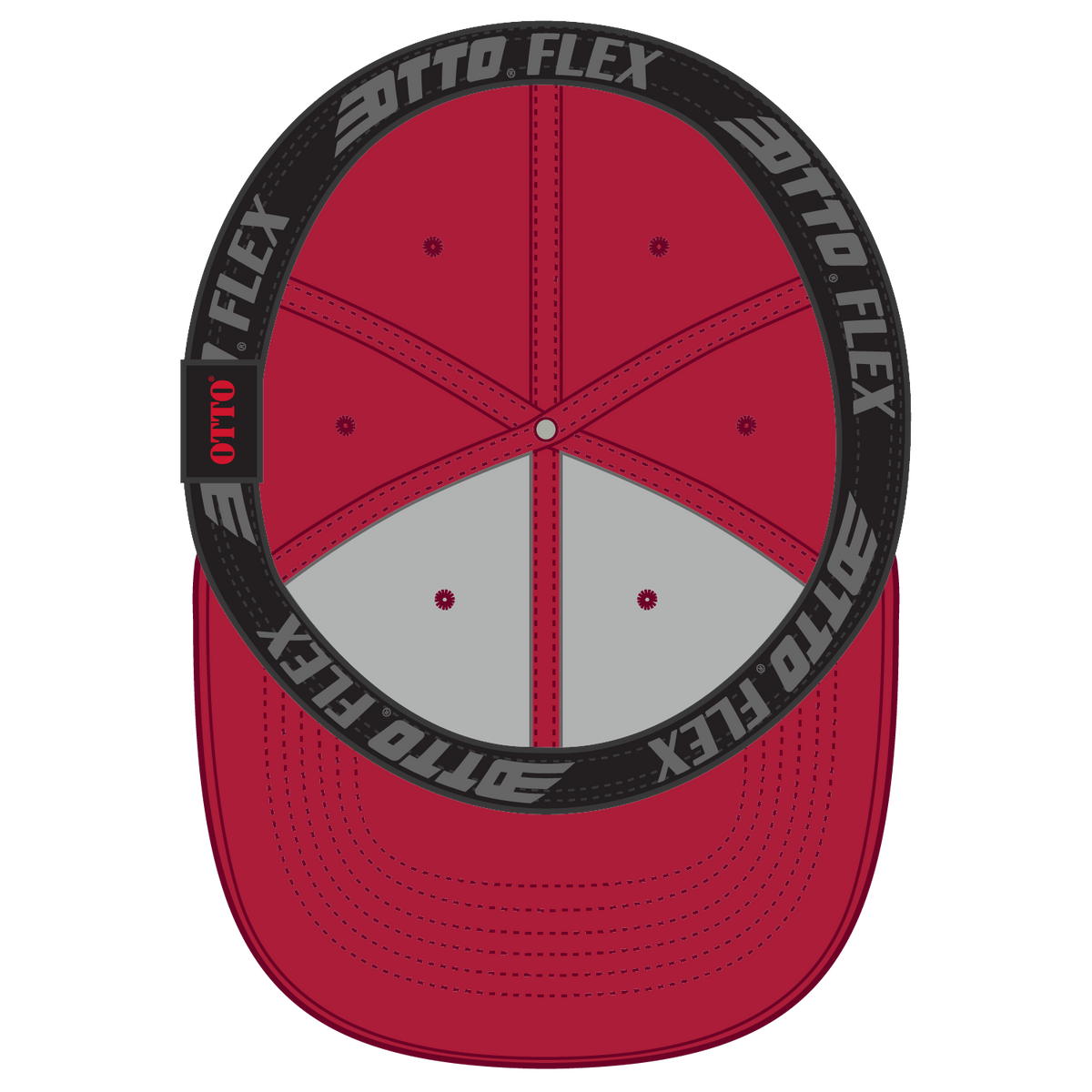 Inside View of 002 - Red OTTO CAP "OTTO FLEX" Fitted UPF 50+ 6 Panel Low Profile Baseball Cap