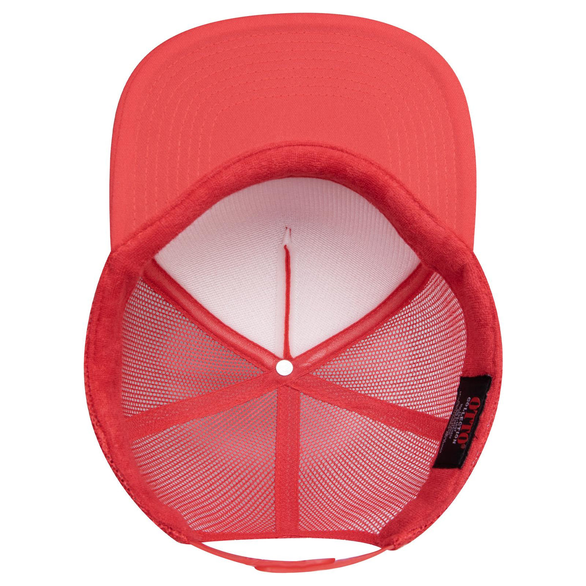 Inside View of 002 - Red OTTO CAP "OTTO SNAP" 5 Panel High Crown Mesh Back Trucker Snapback Hat