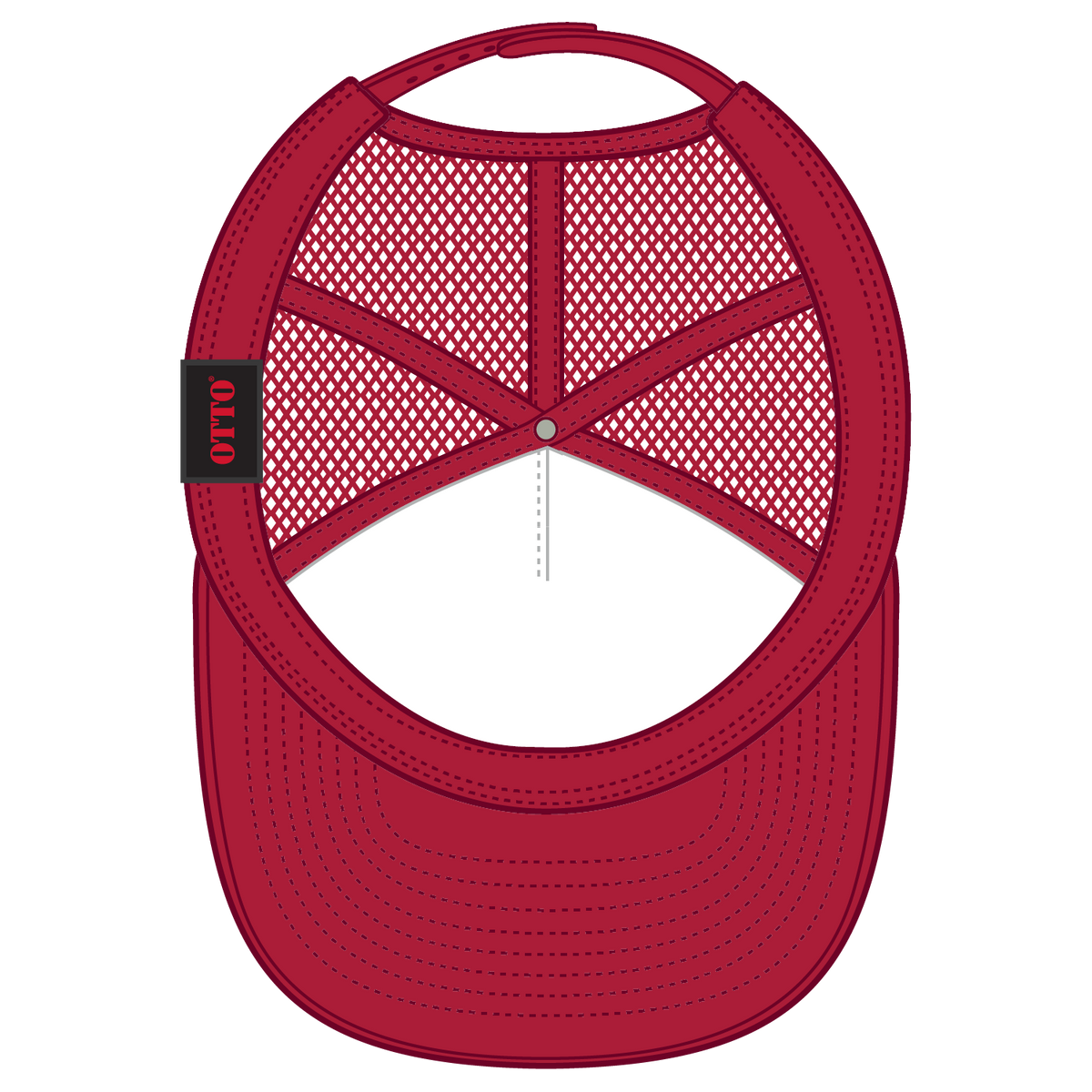 Inside View of 002 - Red OTTO CAP "OTTO SNAP" 5 Panel High Crown Mesh Back Trucker Snapback Hat
