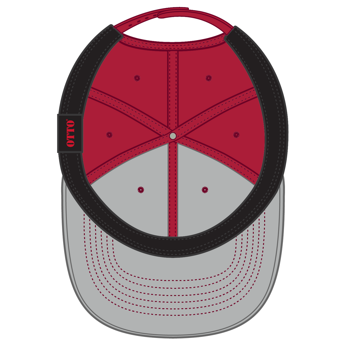 Inside View of 002 - Red OTTO CAP Seamless 6 Panel Mid Profile Baseball Cap
