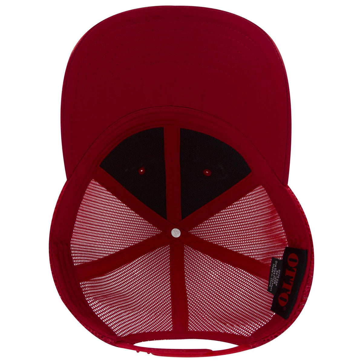 Inside View of 002A - Red OTTO CAP 6 Panel Low Profile Mesh Back Trucker Hat