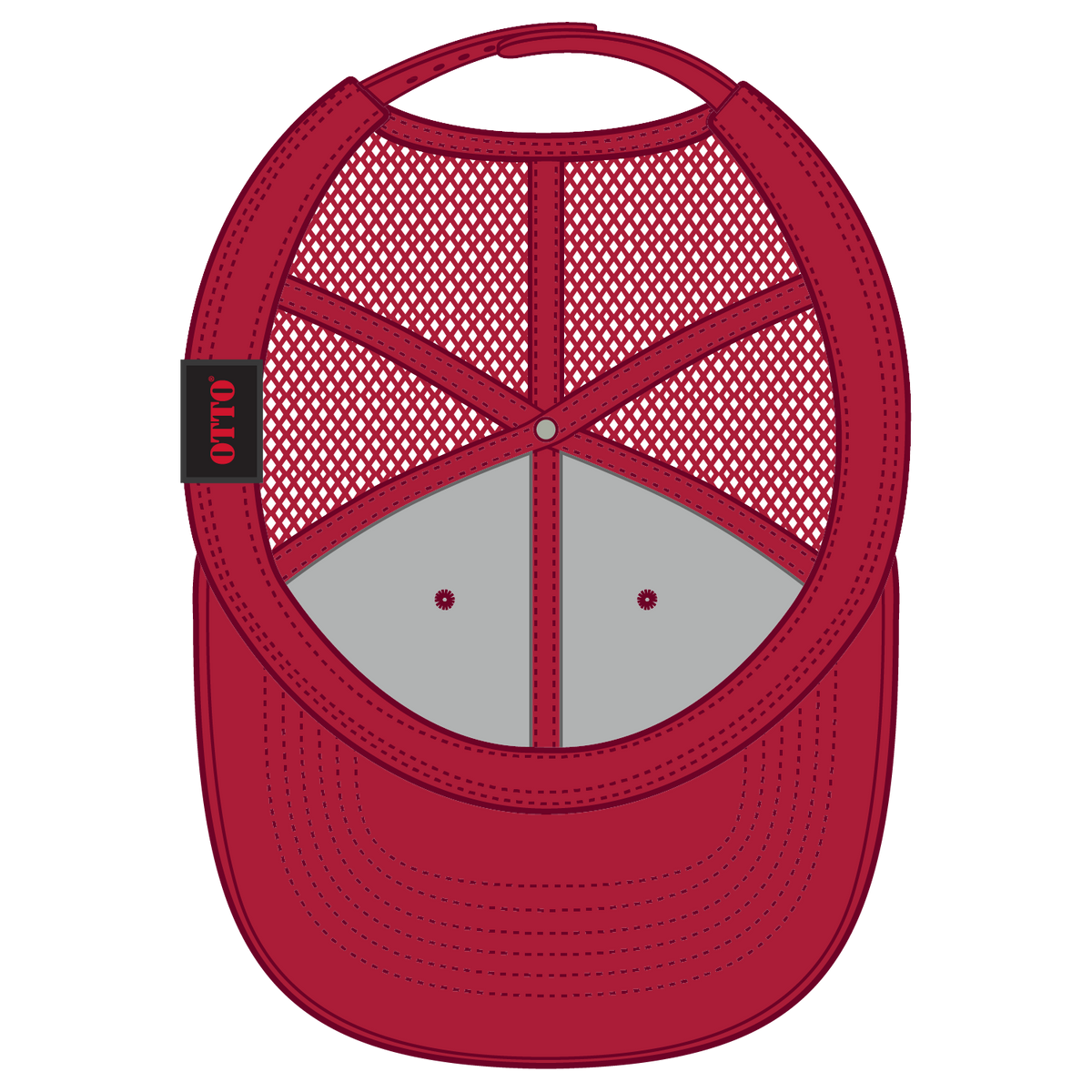 Inside View of 002A - Red OTTO CAP 6 Panel Low Profile Mesh Back Trucker Hat