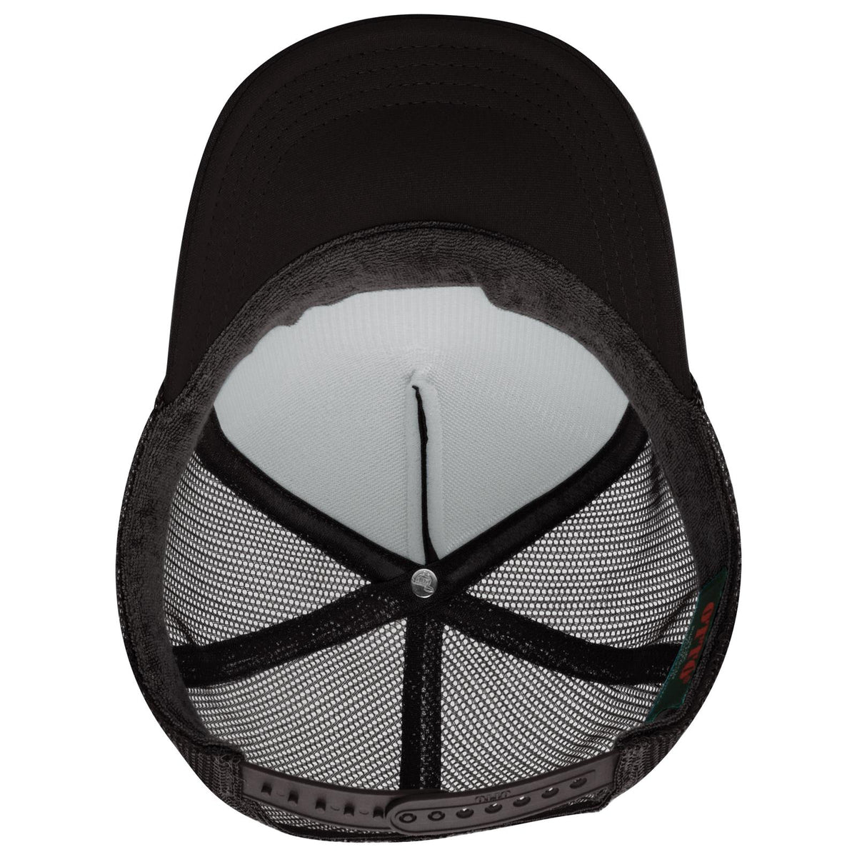 Inside View of 003 - Black OTTO CAP 5 Panel High Crown Mesh Back Trucker Hat