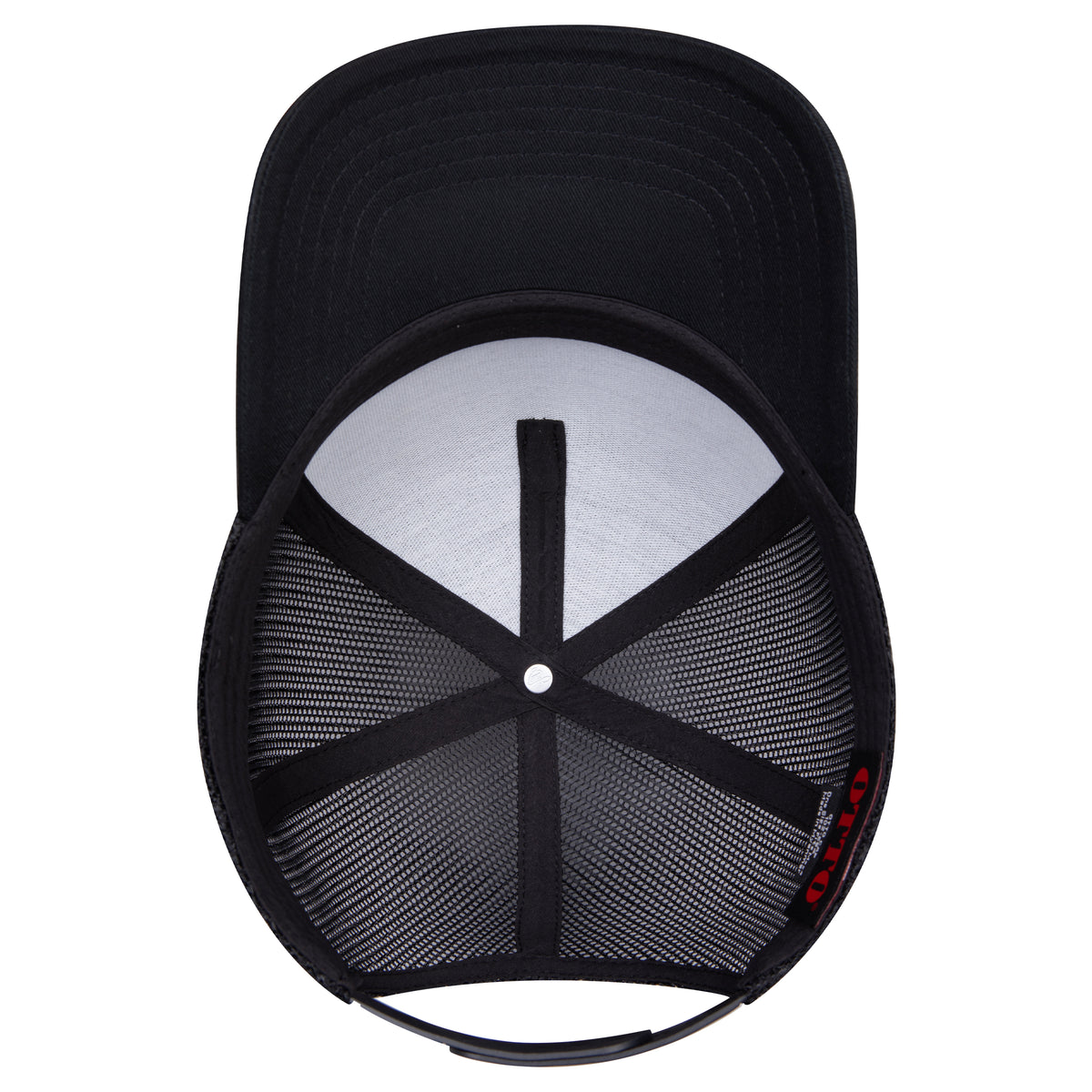Inside View of 003 - Black OTTO CAP 5 Panel Low Profile Mesh Back Trucker Hat