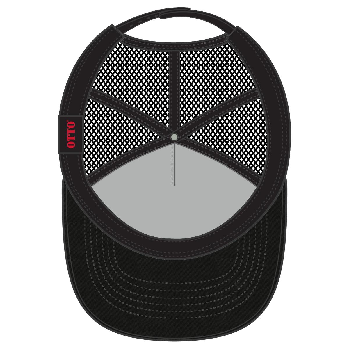 Inside View of 003 - Black OTTO CAP 5 Panel Low Profile Mesh Back Trucker Hat