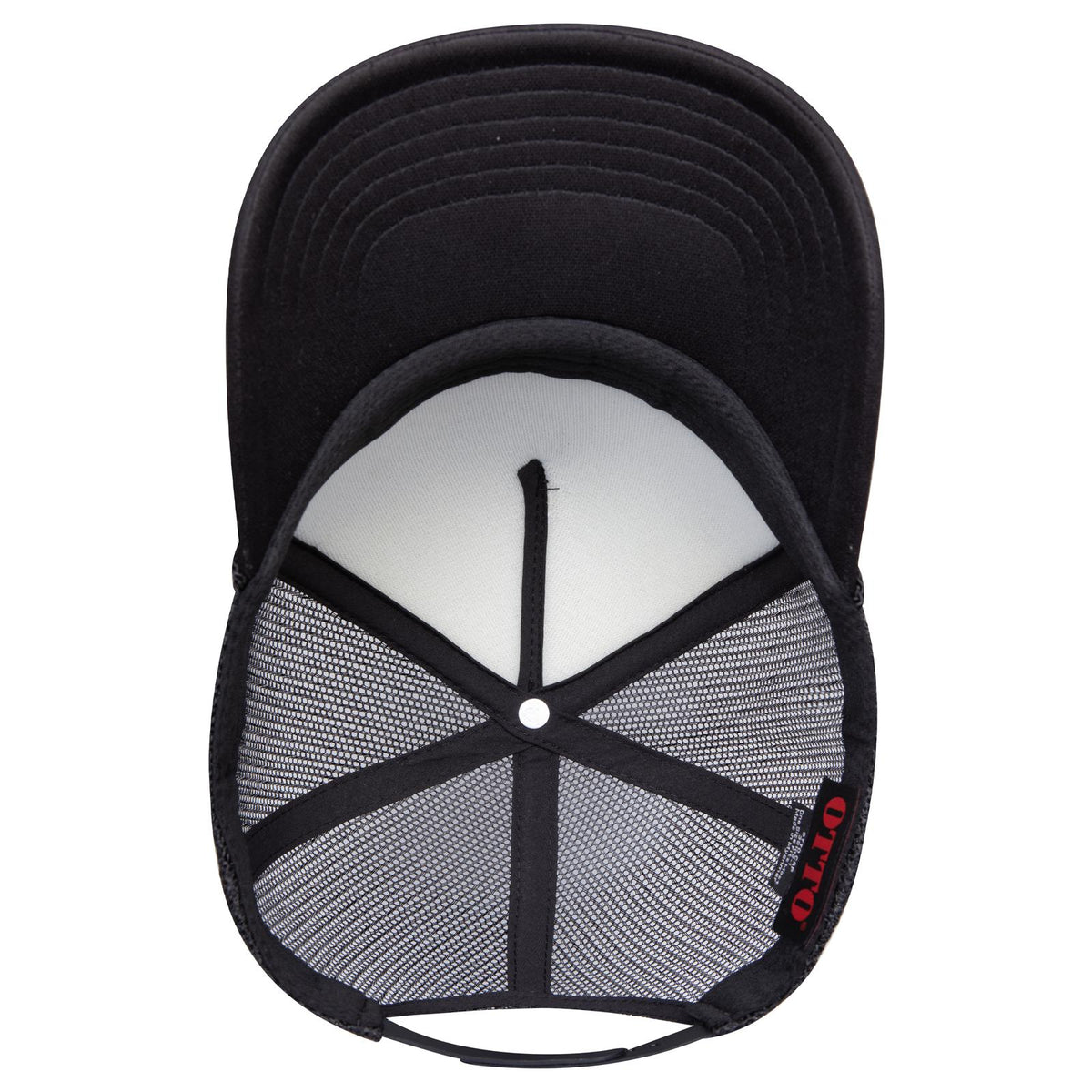 Inside View of 003 - Black OTTO CAP 5 Panel Low Profile Mesh Back Trucker Hat