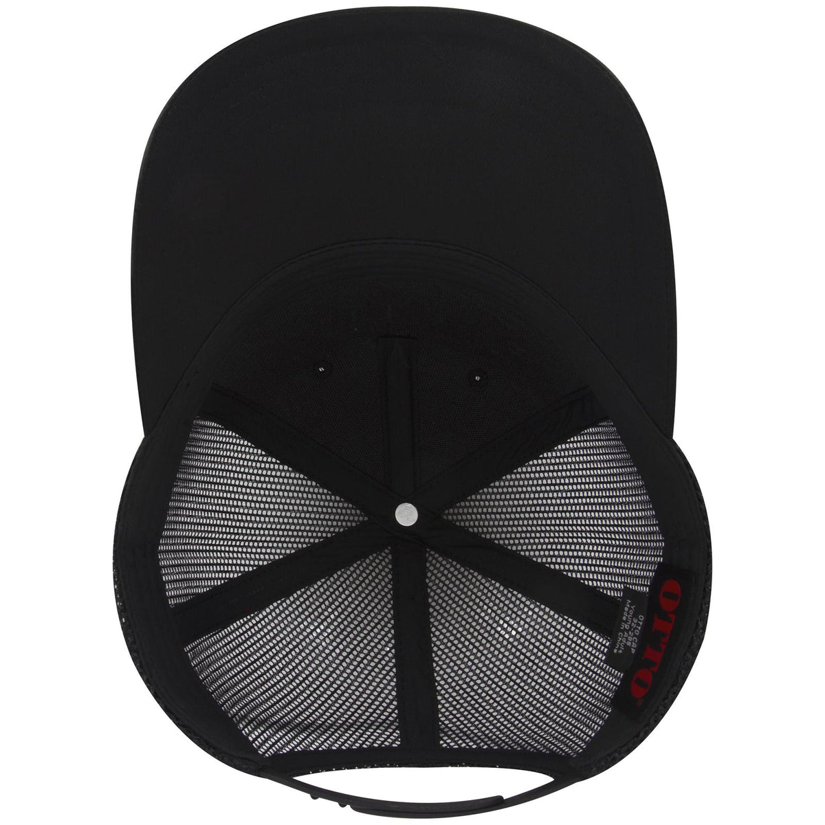 Inside View of 003 - Black OTTO CAP 5 Panel Mid Profile Mesh Back Trucker Hat