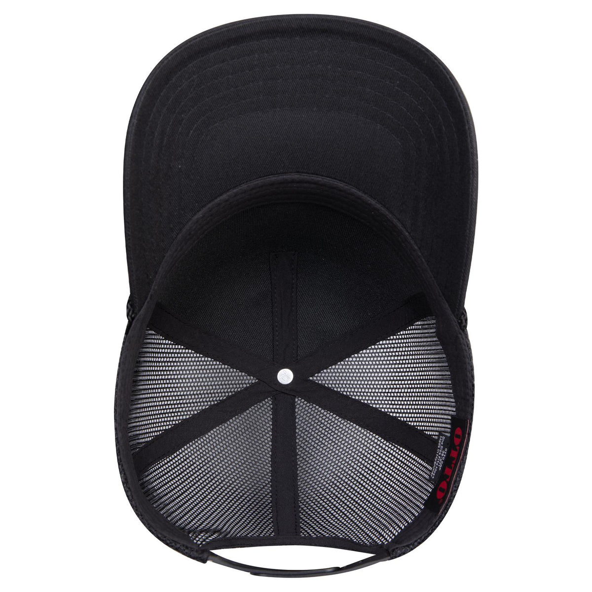 Inside View of 003 - Black OTTO CAP 5 Panel Mid Profile Mesh Back Trucker Hat