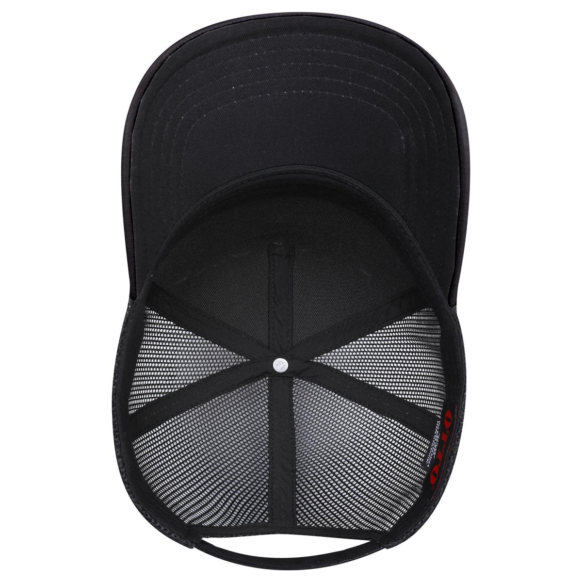 Inside View of 003 - Black OTTO CAP 5 Panel Mid Profile Mesh Back Trucker Hat
