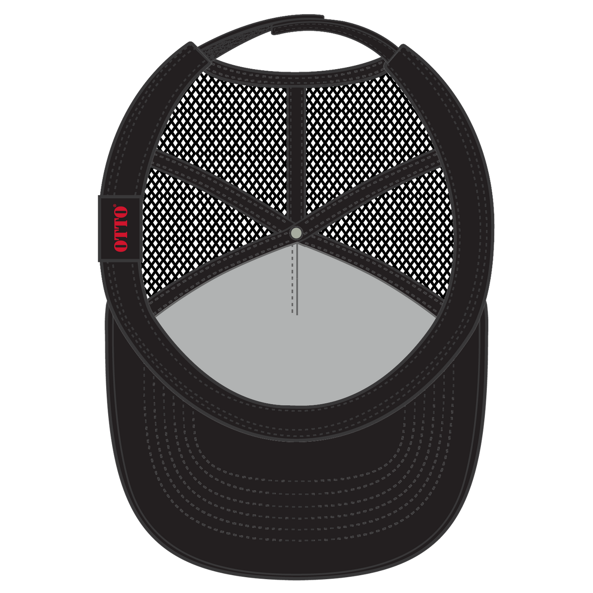 Inside View of 003 - Black OTTO CAP 5 Panel Mid Profile Mesh Back Trucker Hat