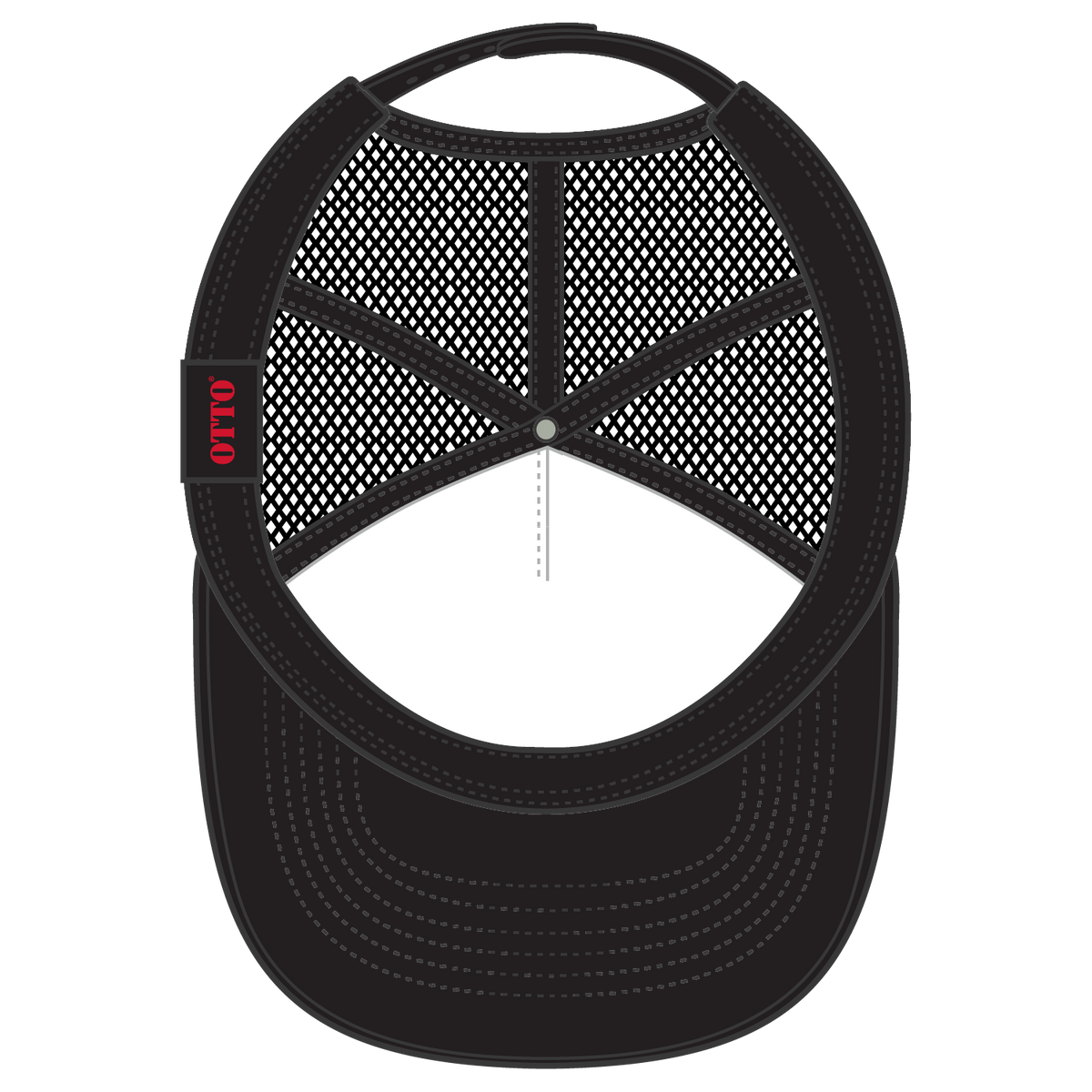 Inside View of 003 - Black OTTO CAP 5 Panel Mid Profile Mesh Back Trucker Hat