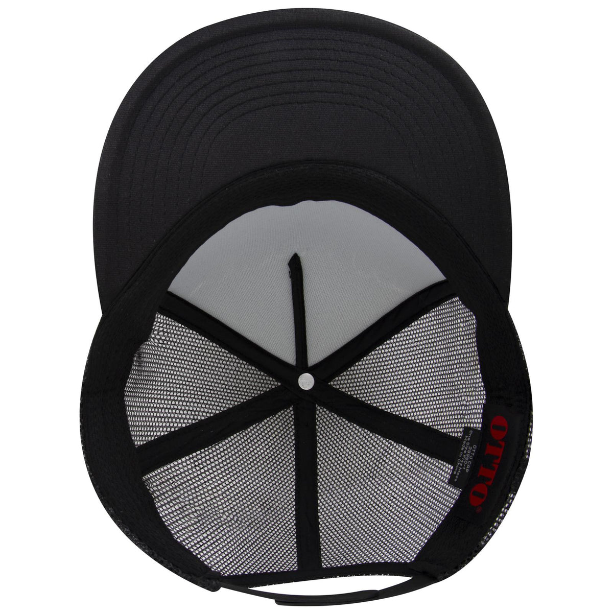 Inside View of 003 - Black OTTO CAP 5 Panel Pro Style Mesh Back Trucker Hat