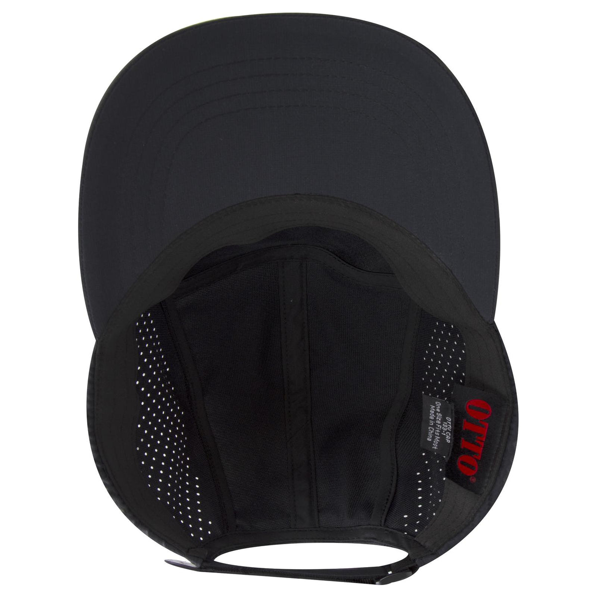 Inside View of 003 - Black OTTO CAP 5 Panel Running Hat w/ Elastic Soft Visor