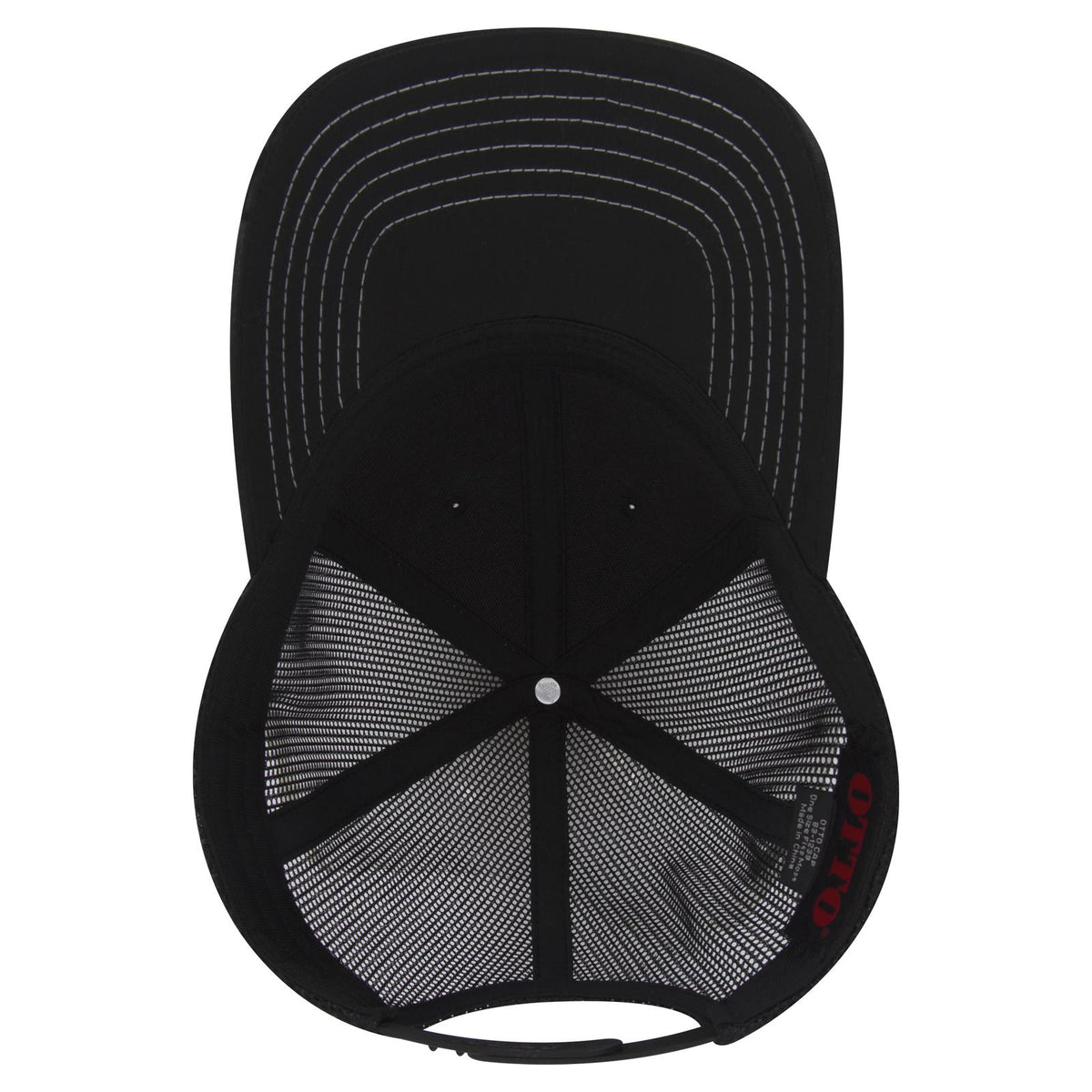 Inside View of 003 - Black OTTO CAP 6 Panel Low Profile Mesh Back Trucker Hat