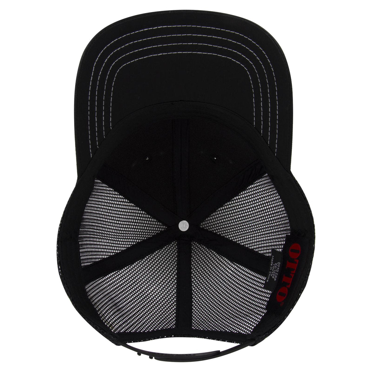 Inside View of 003 - Black OTTO CAP 6 Panel Low Profile Mesh Back Trucker Hat
