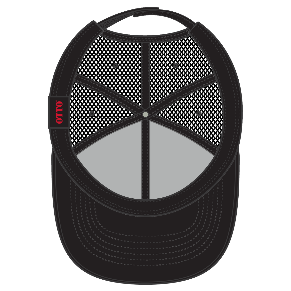 Inside View of 003 - Black OTTO CAP 6 Panel Low Profile Mesh Back Trucker Hat