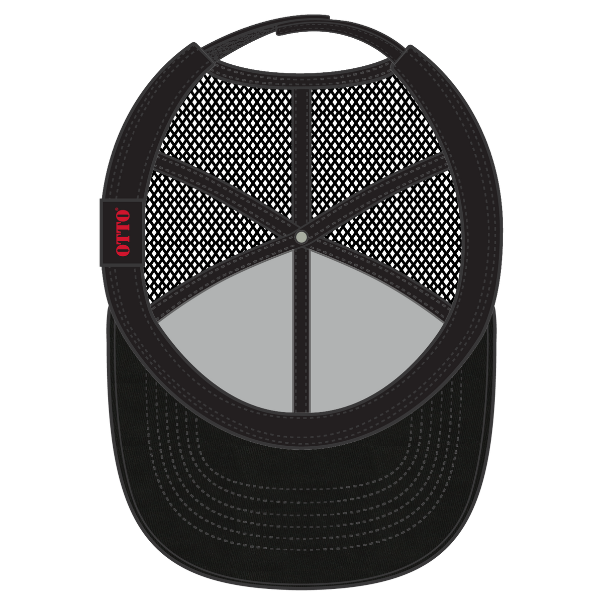 Inside View of 003 - Black OTTO CAP 6 Panel Low Profile Mesh Back Trucker Hat
