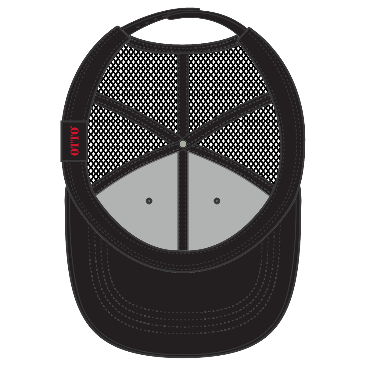 Inside View of 003 - Black OTTO CAP 6 Panel Low Profile Mesh Back Trucker Hat