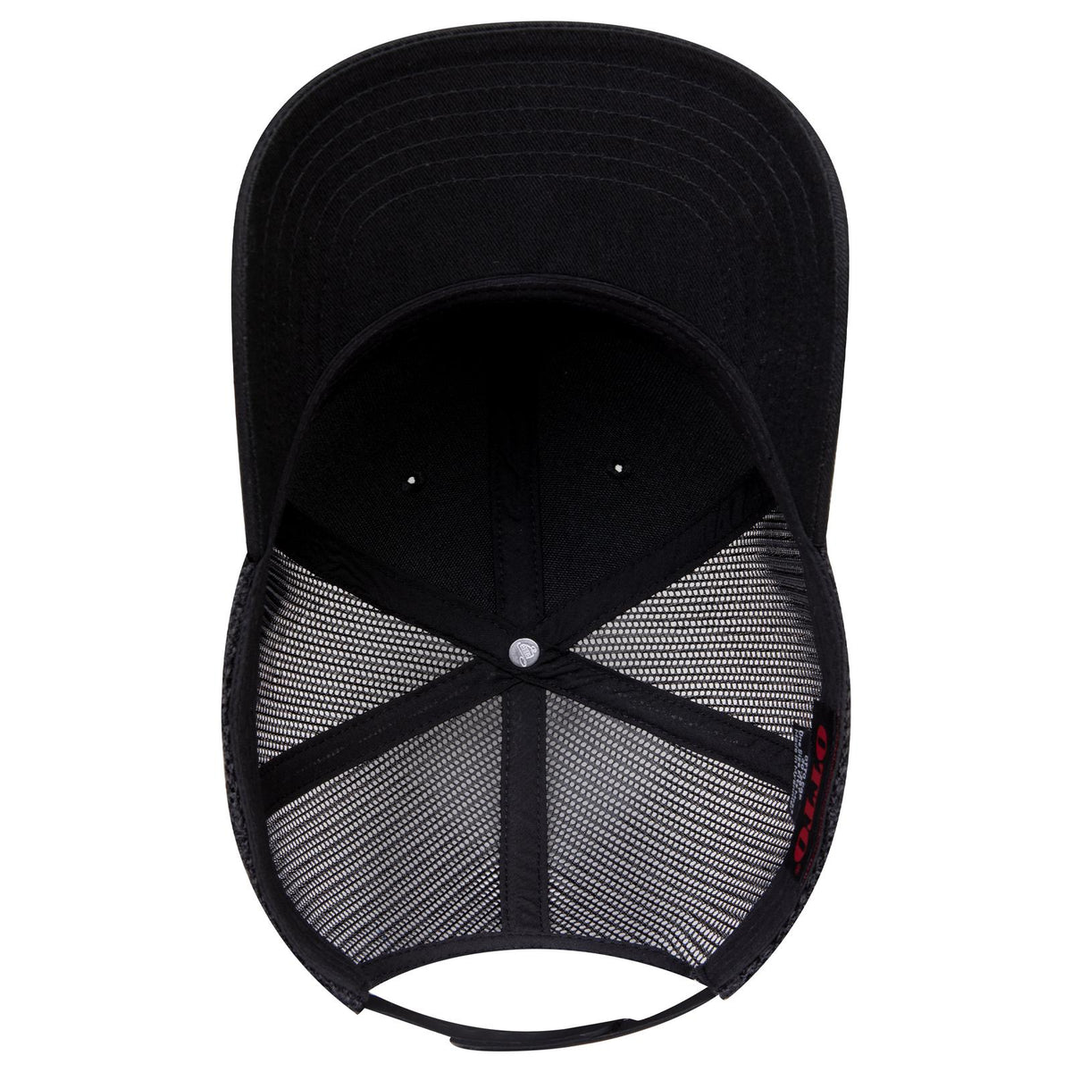 Inside View of 003 - Black OTTO CAP 6 Panel Mid Profile Mesh Back Trucker Hat