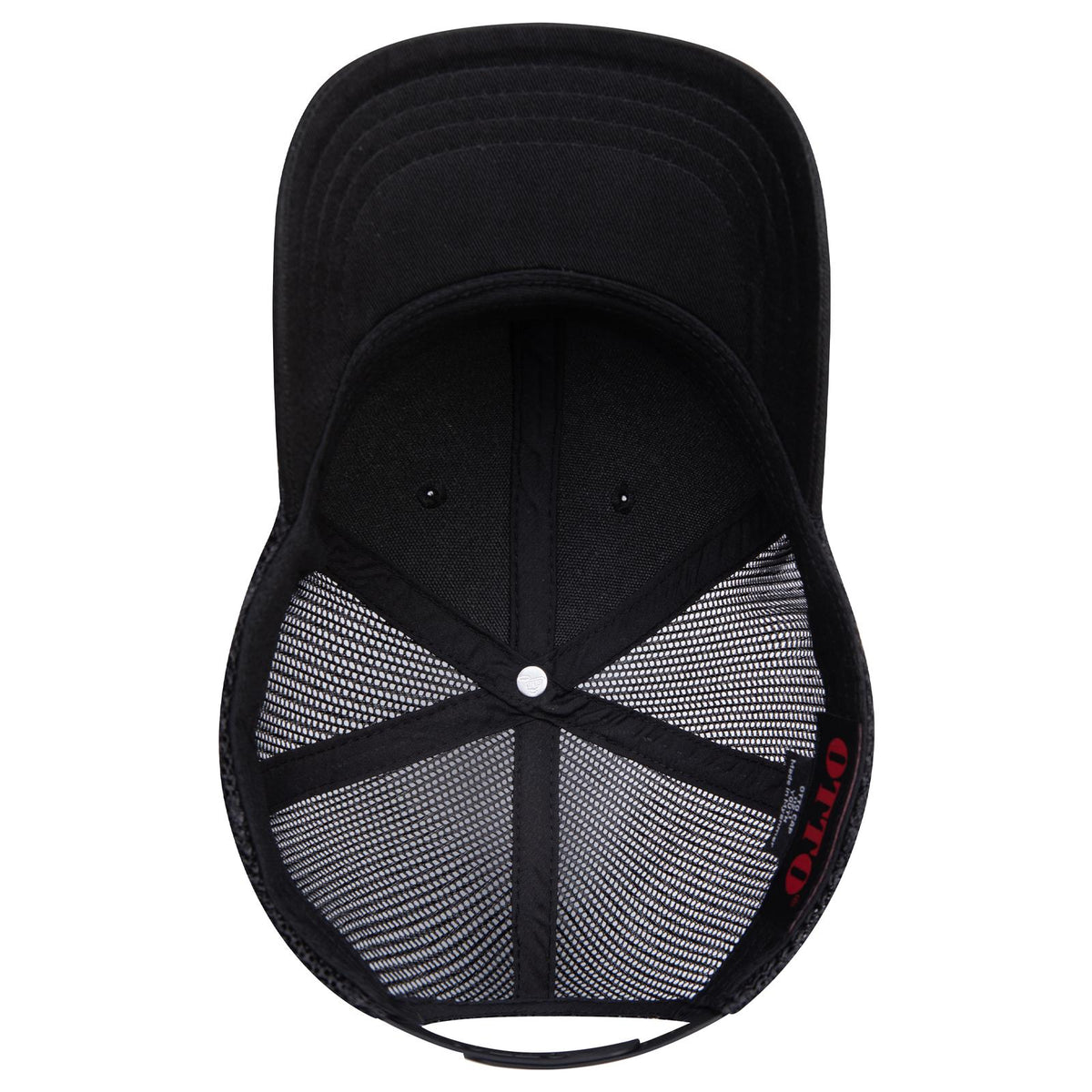 Inside View of 003 - Black OTTO CAP 6 Panel Mid Profile Mesh Back Trucker Hat