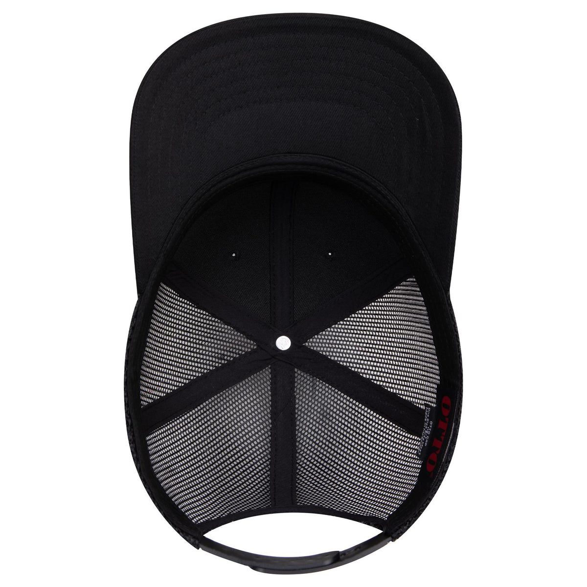 Inside View of 003 - Black OTTO CAP 6 Panel Mid Profile Mesh Back Trucker Hat