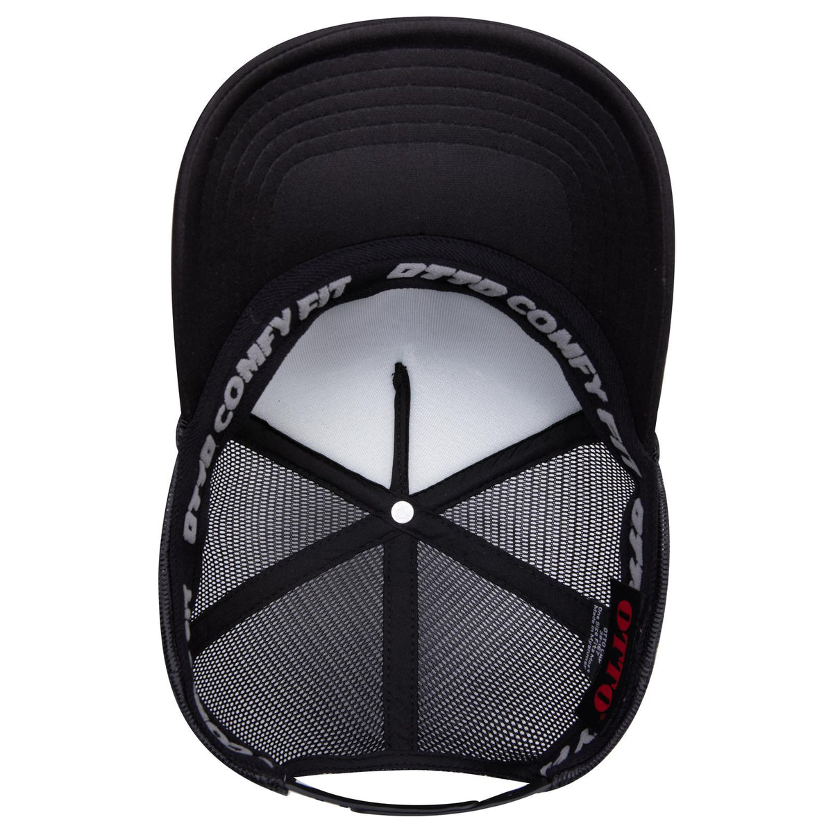 Inside View of 003 - Black OTTO CAP "OTTO COMFY FIT" 5 Panel High Crown Mesh Back Trucker Hat