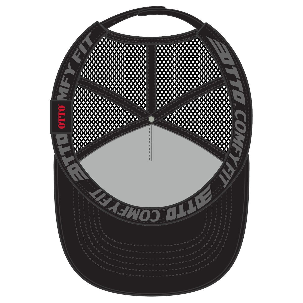 Inside View of 003 - Black OTTO CAP "OTTO COMFY FIT" 5 Panel High Crown Mesh Back Trucker Hat