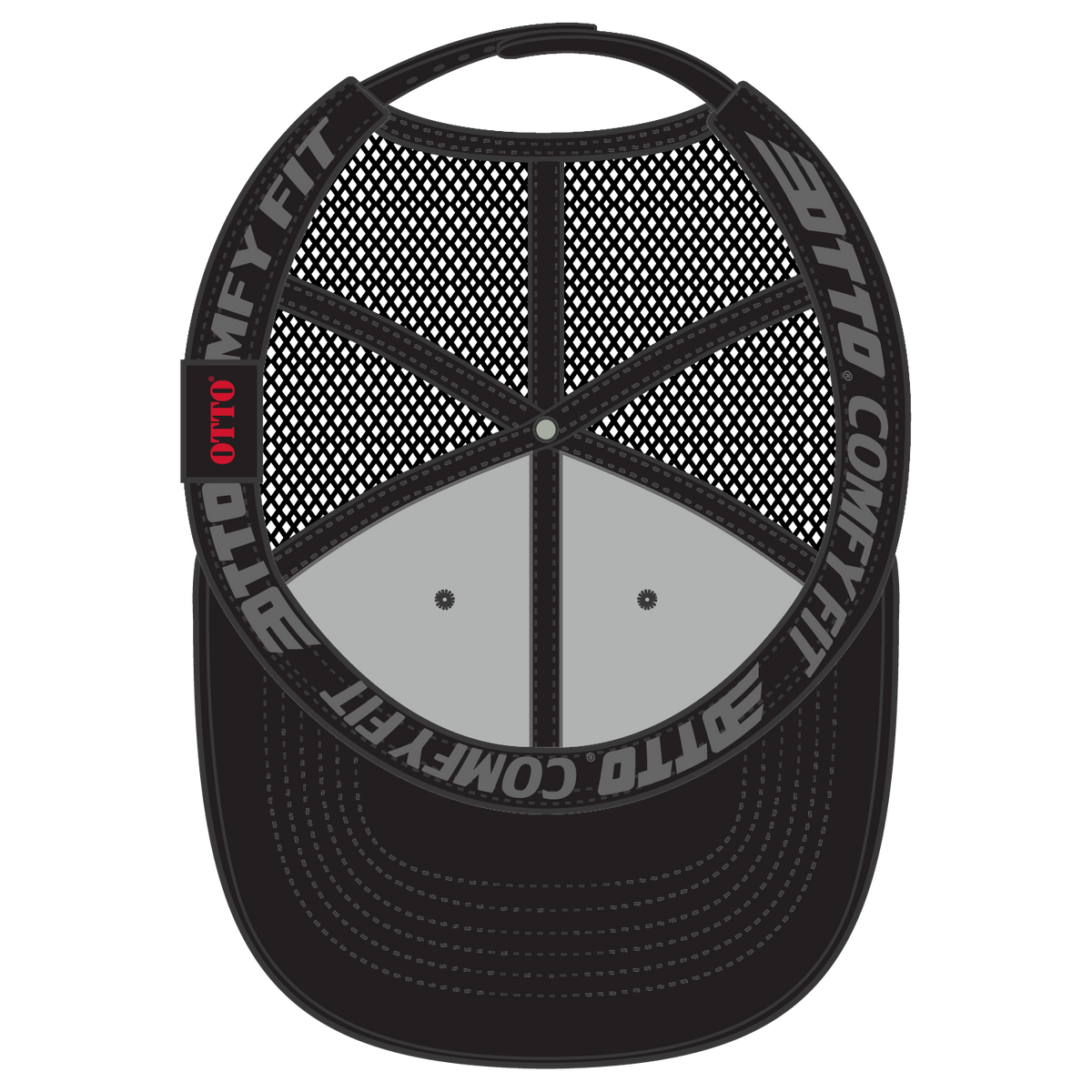 Inside View of 003 - Black OTTO CAP "OTTO COMFY FIT" 6 Panel Low Profile Mesh Back Trucker Hat