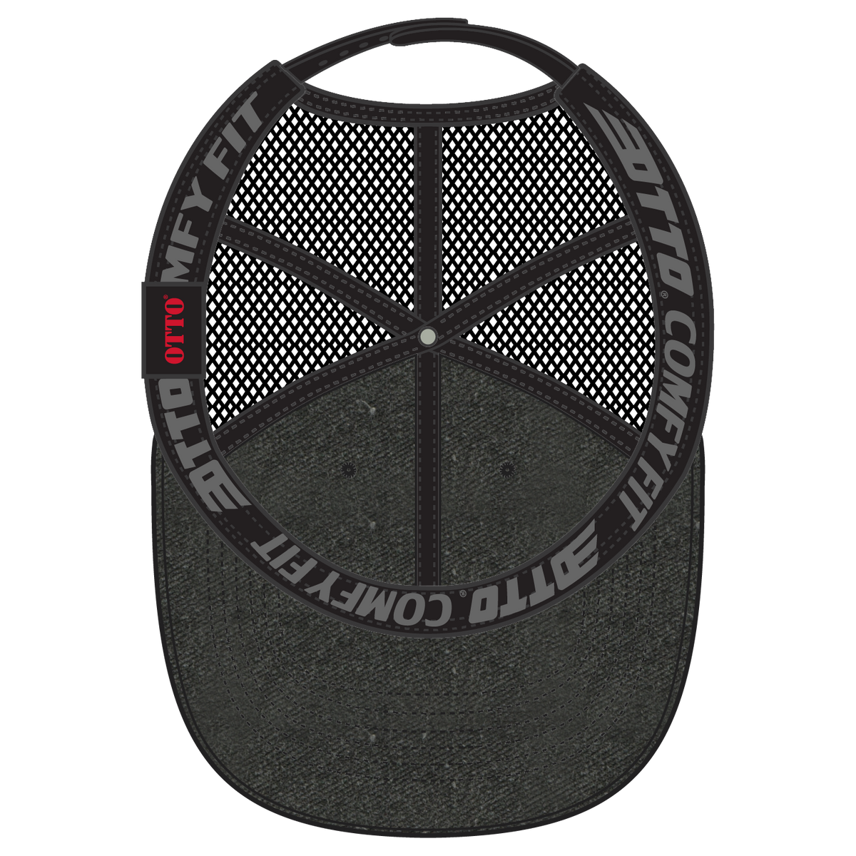 Inside View of 003 - Black OTTO CAP "OTTO COMFY FIT" 6 Panel Low Profile Mesh Back Trucker Hat