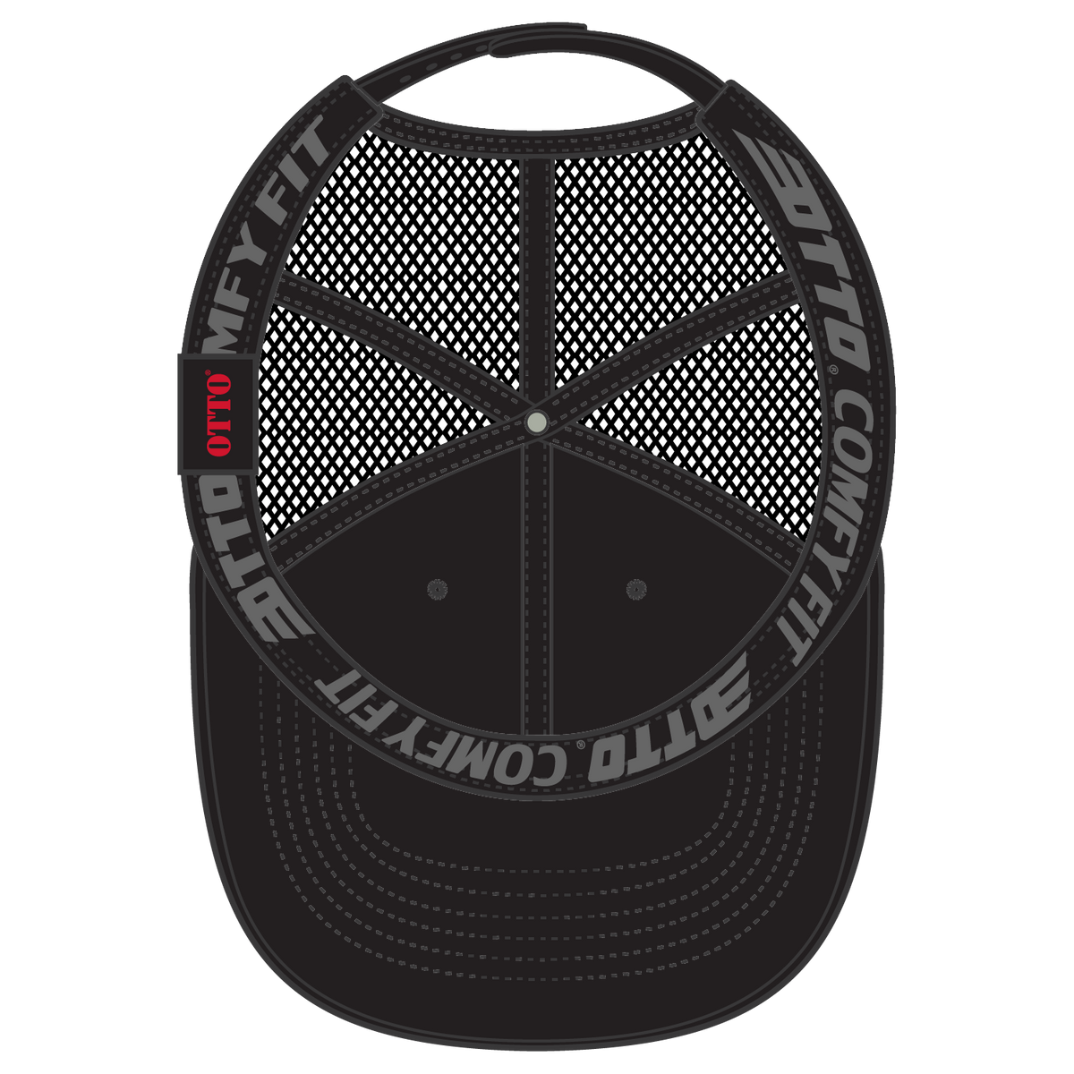 Inside View of 003 - Black OTTO CAP "OTTO COMFY FIT" 6 Panel Low Profile Mesh Back Trucker Hat