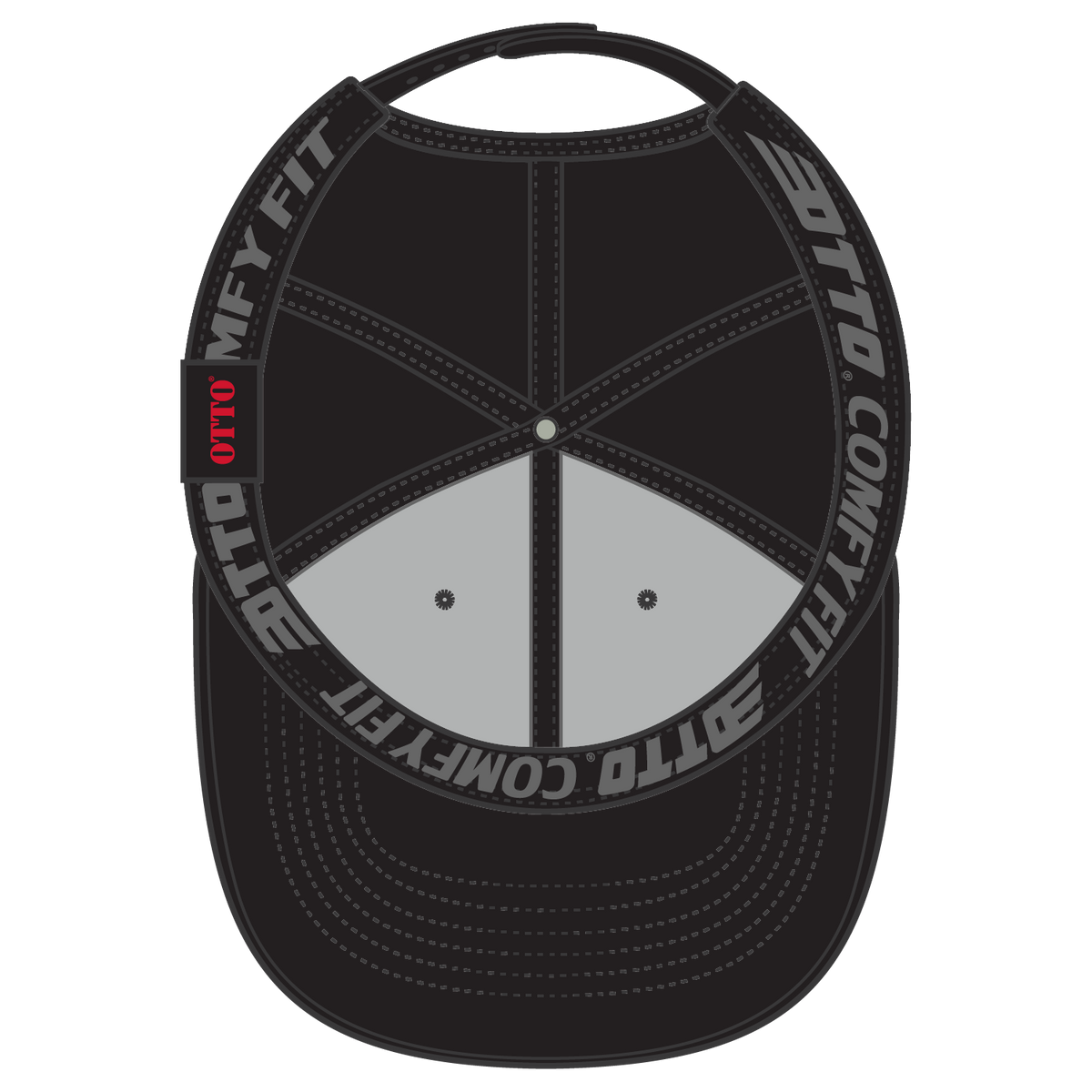 Inside View of 003 - Black OTTO CAP "OTTO COMFY FIT" 6 Panel Low Profile Mesh Back Trucker Hat