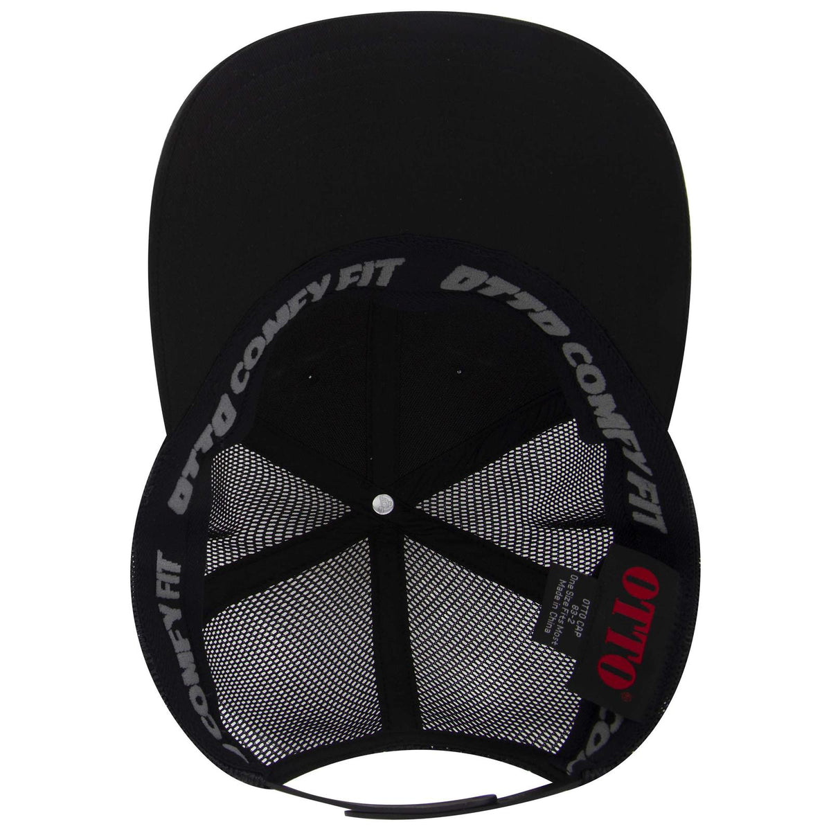 Inside View of 003 - Black OTTO CAP "OTTO COMFY FIT" 6 Panel Low Profile Mesh Back Trucker Hat