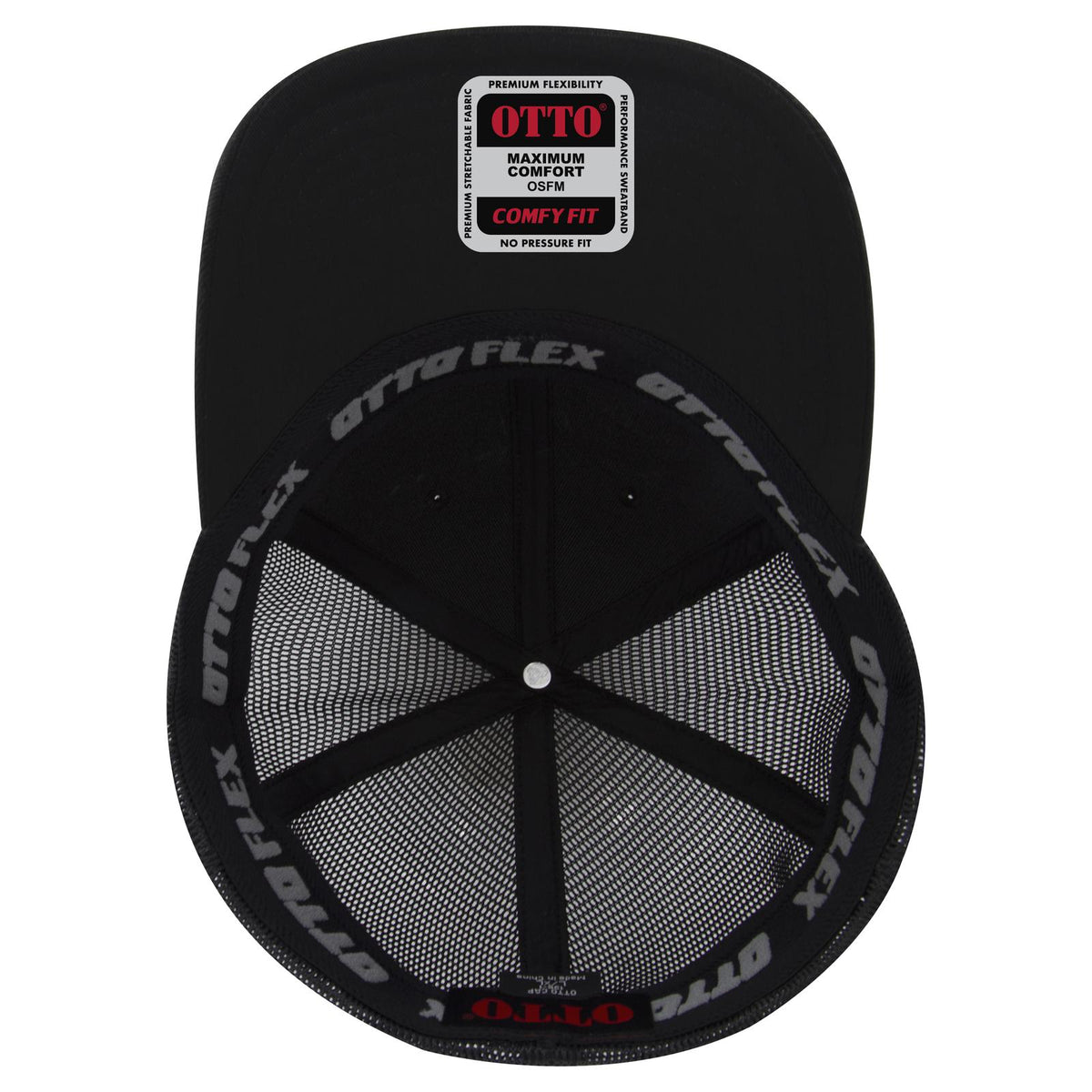 Inside View of 003 - Black OTTO CAP "OTTO FLEX" Fitted 6 Panel Low Profile Mesh Back Trucker Hat