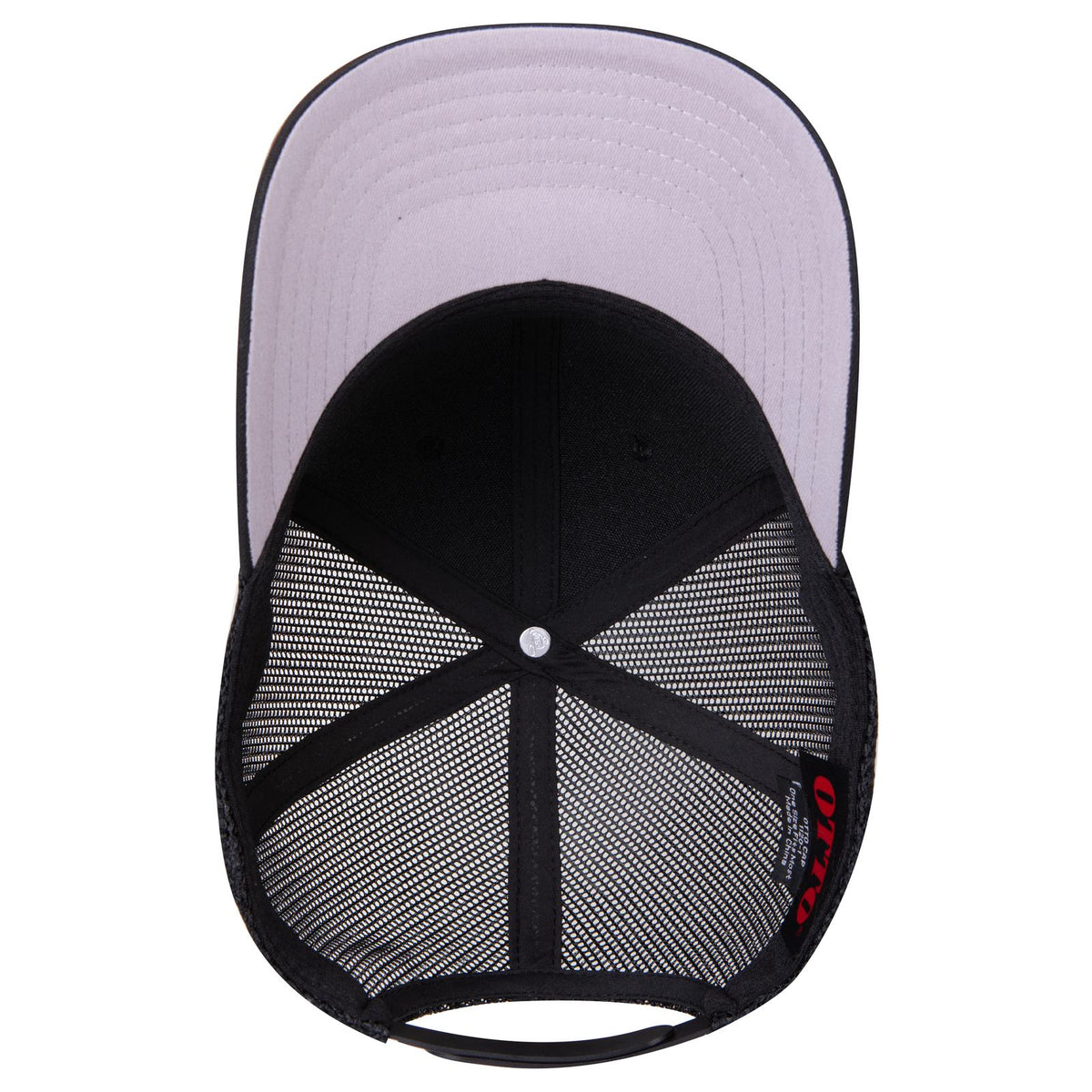 Inside View of 003 - Black OTTO CAP Seamless 6 Panel Mid Profile Mesh Back Trucker Hat