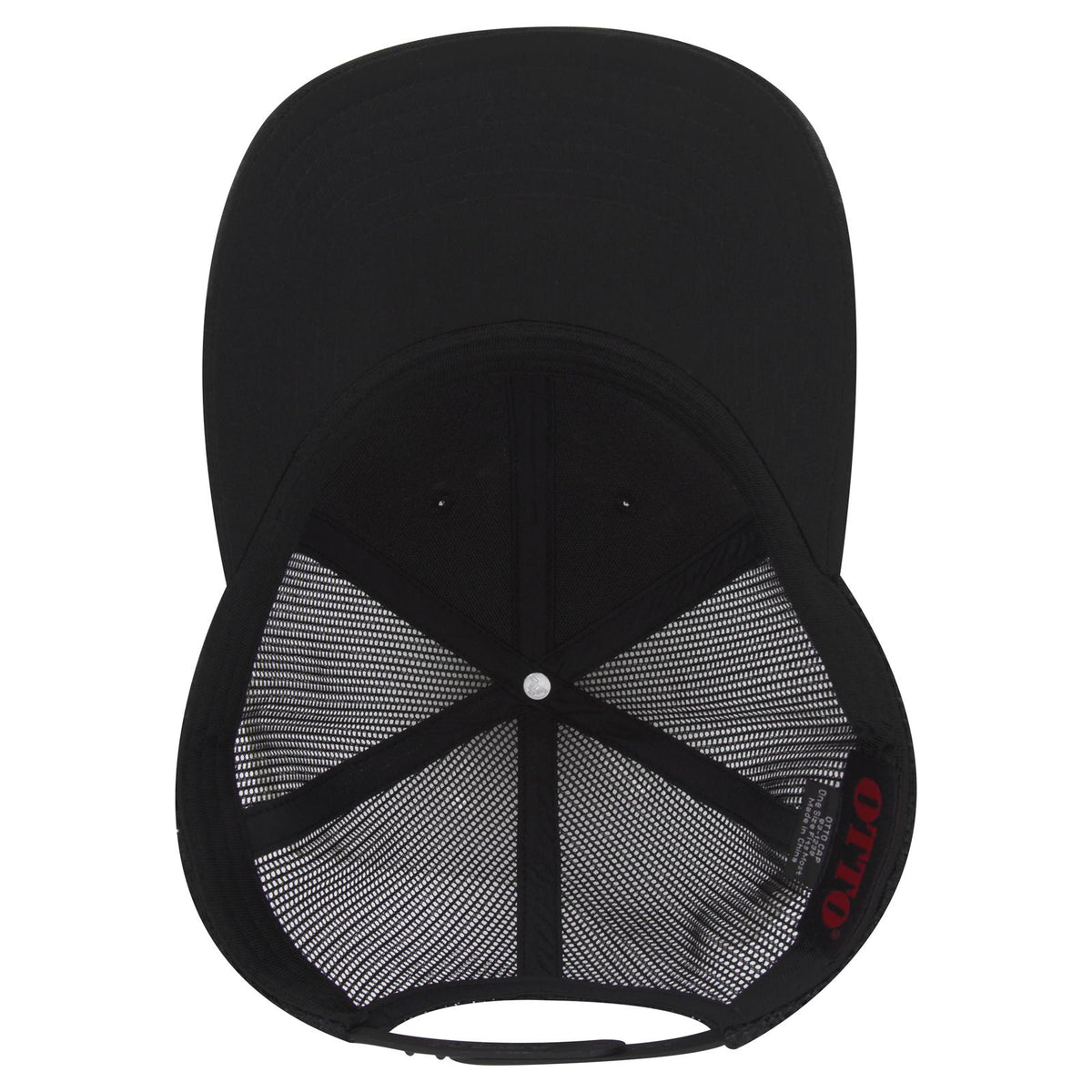 Inside View of 003A - Black OTTO CAP 6 Panel Low Profile Mesh Back Trucker Hat