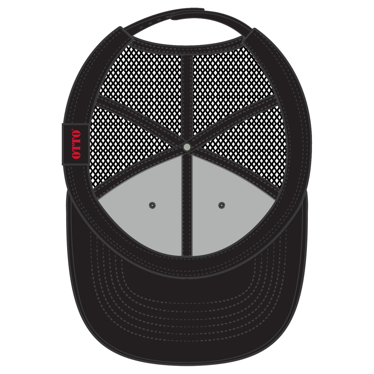 Inside View of 003A - Black OTTO CAP 6 Panel Low Profile Mesh Back Trucker Hat