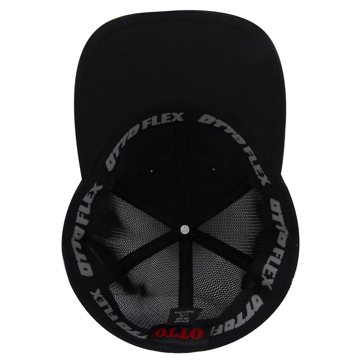 Inside View of 003A - Black OTTO CAP "OTTO FLEX" Fitted 6 Panel Low Profile Mesh Back Trucker Hat