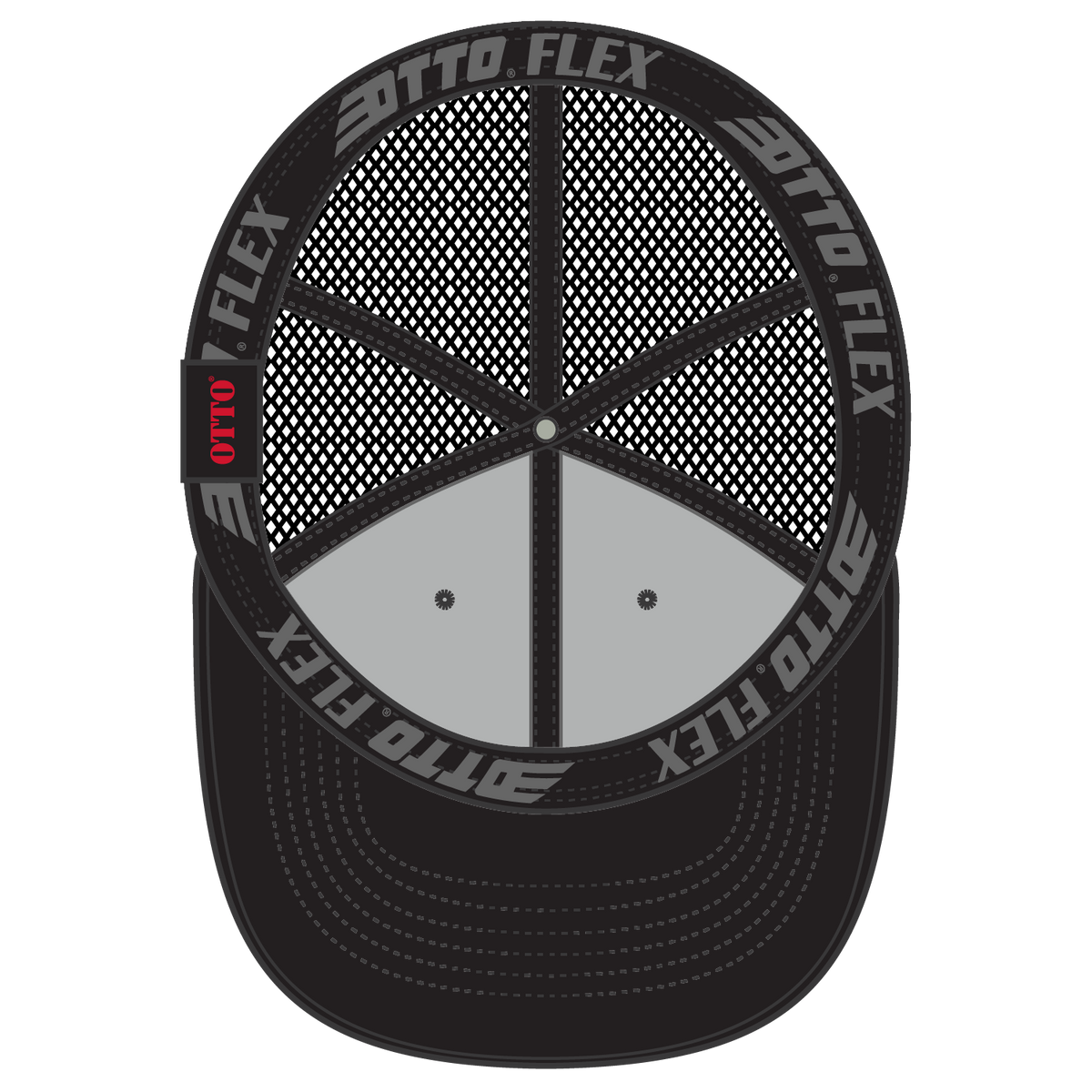 Inside View of 003A - Black OTTO CAP "OTTO FLEX" Fitted 6 Panel Low Profile Mesh Back Trucker Hat