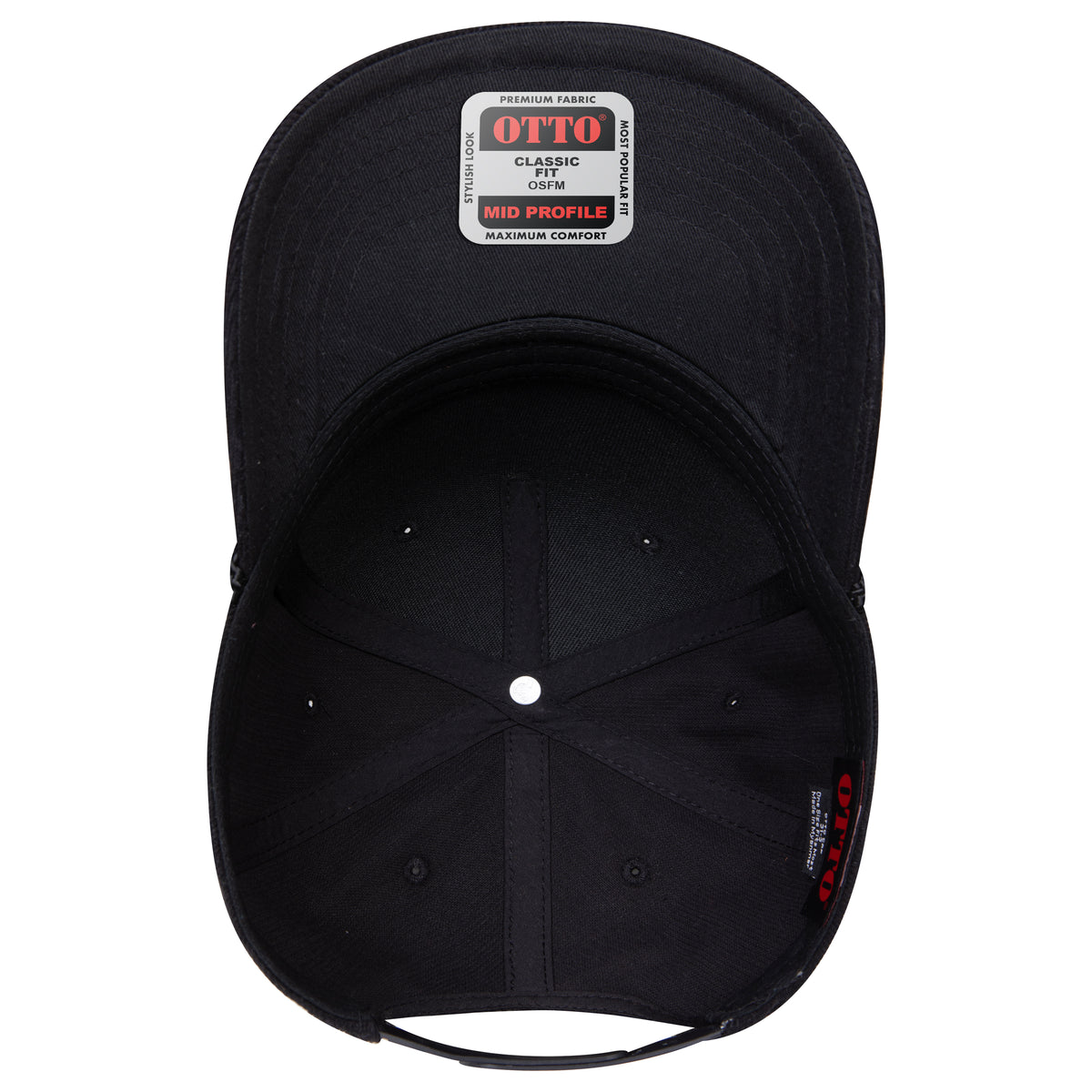 Inside View of 003B - Black OTTO CAP 5 Panel Mid Profile Baseball Cap